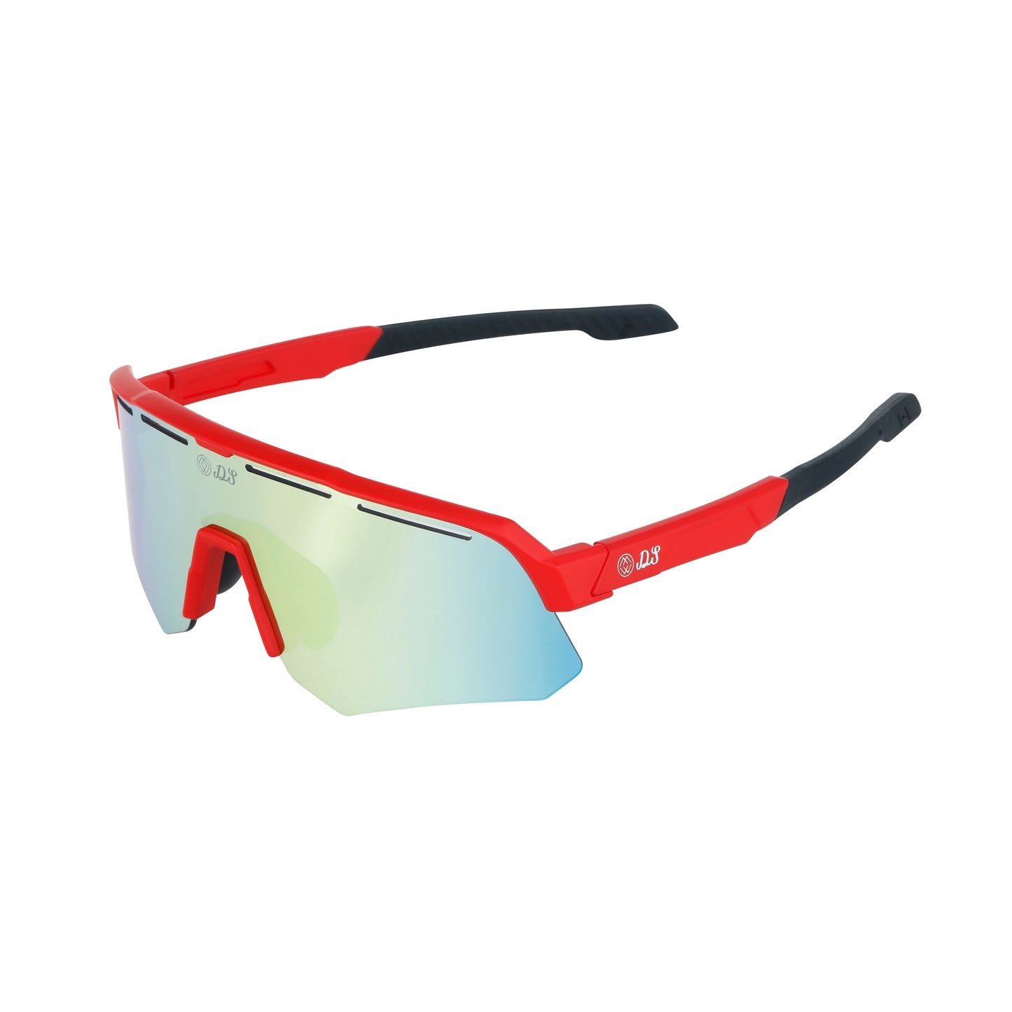 Yellow-Blue Lens, Red Frames, Black Grips