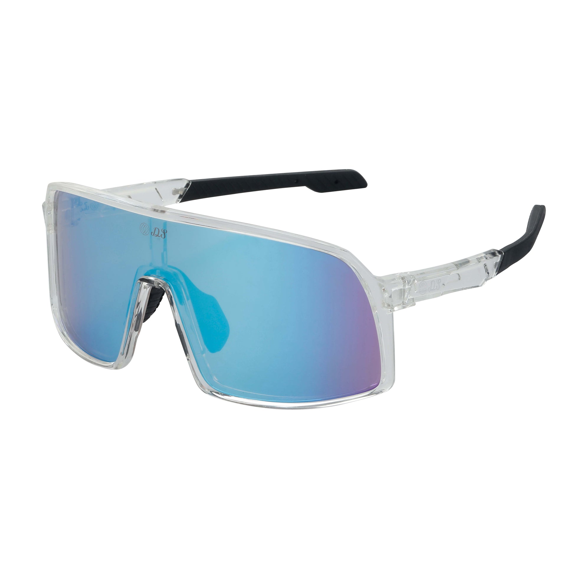 Blue Lens, Clear Frames, Black Grips