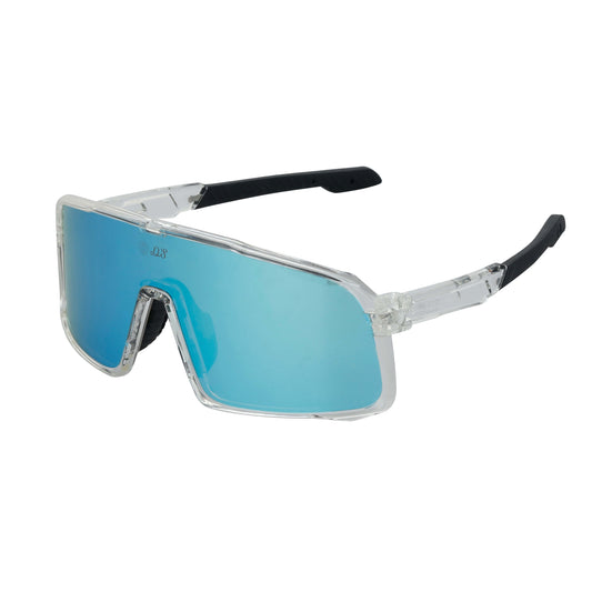 Blue Lens, Clear Frames, Black Grips